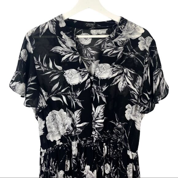 Forcast Australia Black Flutter Sleeve floral Dress Size 12 - Picture 5 of 8